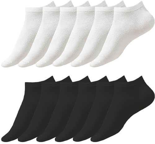 KEYRI 6 Pairs Women’s Ankle Socks Low Cut Trainer Socks, Athletic Sosks Sports Sock Unisex Casual Sock, All Seasons Sosk Soft Durable Breathable Size 4-7 One Size Fits All (Cotton, 3 Black + 3 White)