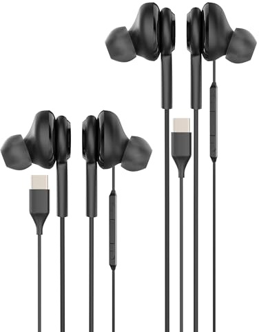 USB C-hörlurar (2 stycken) 1,2 m kabel med mikrofon trådbundet headset för Phone15 Pro Max hörlurar Android smartphone tillbehör kompatibel med Samsung S24 S23 S22 anslutning PC