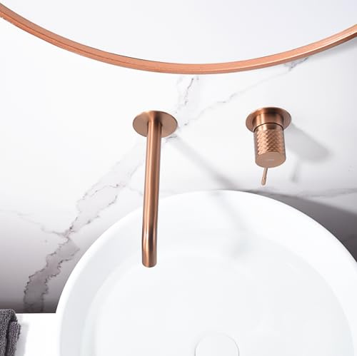 IMEX - Rubinetto Lavabo a Incasso Oro Rosa Spazzolato | Rubinetto a Incasso Bagno Acqua Fredda/Calda | Rubinetto Monocomando Lavabo a Parete con Risparmio Idrico | Serie Genova