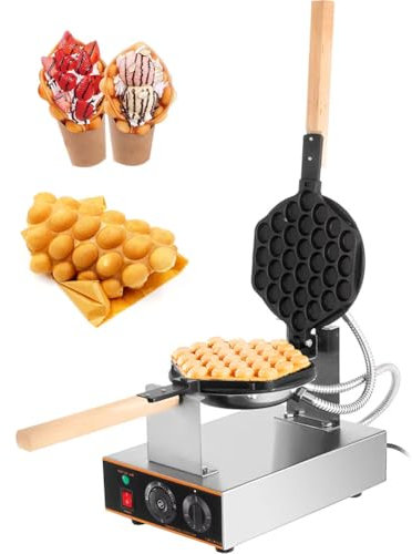 Gaufrier à bulles commercial, gaufrier à œufs antiadhésif, gaufrier à bulles, avec 2 poêles rotatives à 180 ° et poignées en bois, gaufrier à bulles électrique, pour usage domestique et commercial