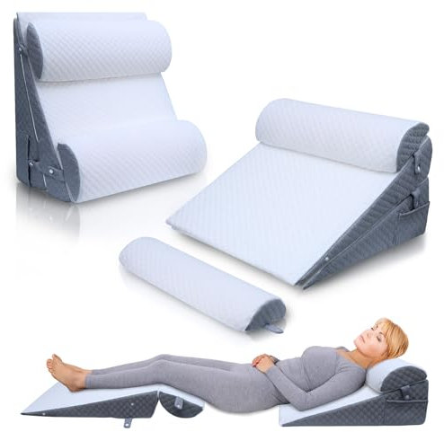 WDBBYL Verstellbares Keilkissen für postoperative Erholung, Rücken-, Nacken-, Beinstütze, Säurereflux und GERD, sitzendes Lesen, 100 % Memory-Schaum, 4-teiliges Set