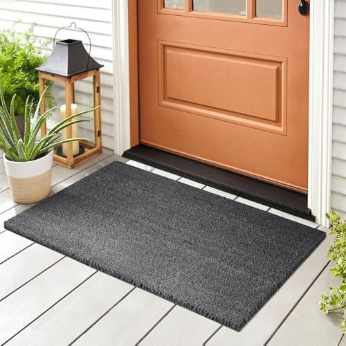 Floordirekt Felpudo de coco para exterior e interior, antideslizante, alfombra para puerta de casa, pasillo, jardín, terraza, gris, 50 x 80 cm, 17 mm