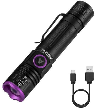 Alonefire SV85 5W Torcia UV LED Zoom Professionale 365nm USB C Ricaricabile Portatile Lampada Ultravioletti per Resina, Pesca, Fluorescina, Rilevatore di Urina, Minerali con Batteria Inclusa