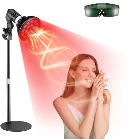 Luqixcey Red Light Lamp with Stand, 9 LEDs 660nm Red and 9 LEDs 850nm Near Infrared, Adjustable Gooseneck & Height, Infrared Lamp Device with Eyes Protection, Eye Protection Goggles