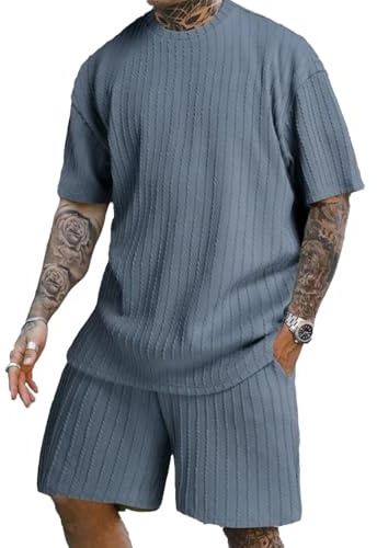 QUNERY Träningsoverall herr sommar 2-delad joggingdräkt herr set casual kortärmade t-shirts korta byxor fritidsoverall