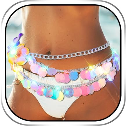 Handcess lysande magkedja silver glittrande LED bikini mage midjekedjor glittrande kostym kroppskedja smycken för kvinnor och flickor