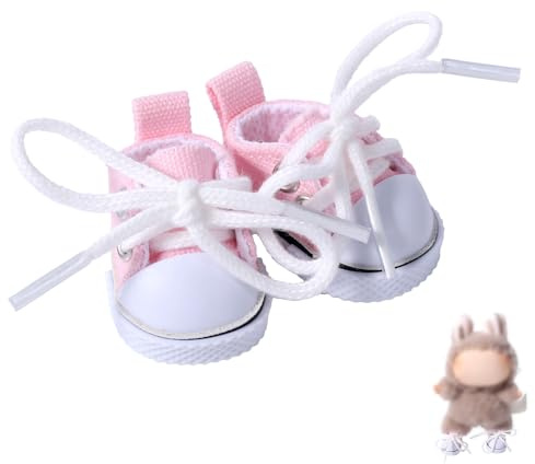 Mikovivi Chaussures en Toile pour Poupée, Mini Chaussures Décontractées Mignonnes Kawaii Jouet en Peluche Tendance Tenue Vêtements Accessoires pour Poupée de 15 cm et 17 cm (Rose)