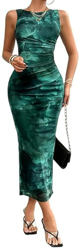 Sukiglam Vestito Donna Elegante Maxi Abiti Senza Maniche Collo Rotondo Abito Lungo Sexy Stampa Floreale Aderente Vestiti della Sera e Cerimonia Estiva Abito Bodycon Tubino per Feste Cocktail Nozze