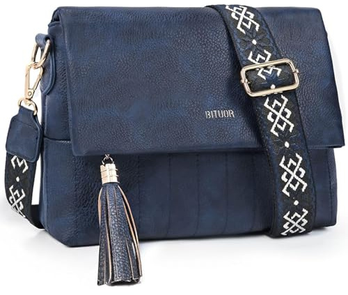 BITUOR Sac à bandoulière pour femme avec fermeture à rabat et fermeture à glissière avec large sangle réglable avec plusieurs poches Utilitaire