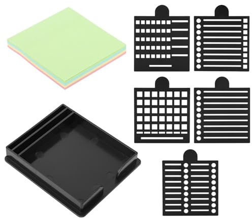 NOWHYX Sticky Note Holder with 5 Different Stencil, 3x3 Sticky Note Stencil Dispenser for Desk, Reusable Memo Pad Organizer with Five Line Box Drawing Template for Home and Office(COLOR:Black)