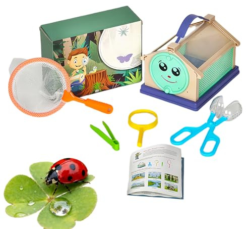 Utforskarkit för barn, natur, utforskare, leksak, maskfångande verktyg med samlarnät, pincett, förstoringsglas, för pojkar, flickor, barn, sommar, natur, trädgård, gräsmatta
