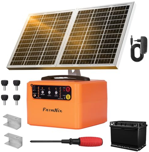 48KM Solar Pastor Electrico, 6KV-12KV pastor electrico Cerca eléctrica Controlador, 0.3-1.5J Cerca eléctrica Pastor para Cría de animales pastores, para Granja Pastar Jardín