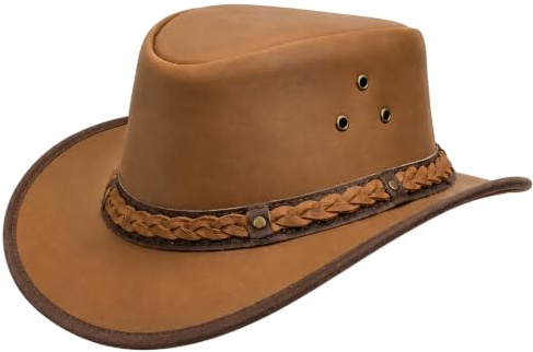 Pamposh Cowboy Hat for Men & Women - 100% Genuine Leather, Handcrafted Western Style,Durable & Lightweight with Adjustable Drawstring
