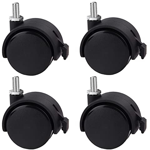 Guildrey Threaded Caster, M8-1.25 Swivel Stem for Replacement, Set of 4, Twin Caster Wheels with Locking Brake