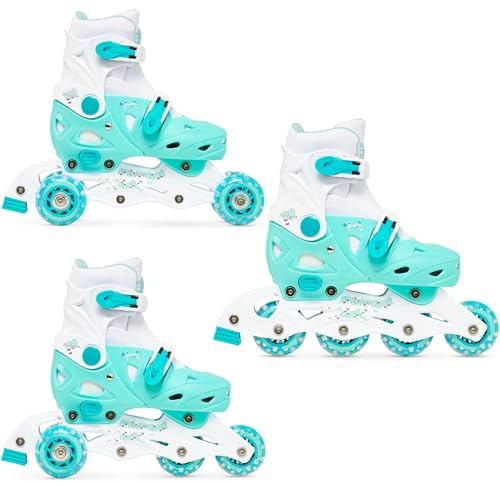 RAVEN 3in1 Inline Skates Triskates Rollschuhe Inliner für Kinder Mädchen Jungen verstellbar (Balloon Mint, 33-36 (20cm-22,5cm))