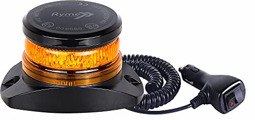 Ryme Automotive Mini Rotativo LED Ámbar - 6 Funciones · Emergencia Advertencia Señalización Camión Tractor Grúas Vehículos Transporte Especial · Base Magnética Conexión de carga a mechero