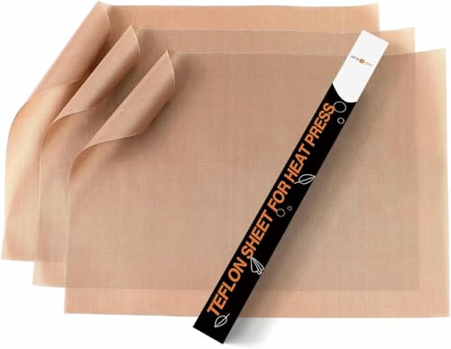 HTVRONT 3 Pack Reusable Teflon Sheets for Heat Press Transfers | Non-Stick PTFE Craft Mats (12” x 16”) - Heat Resistant & Durable