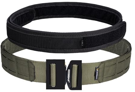 IDOGEAR 2-tums Taktiskt MOLLE-bälte för män med 1,75-tums innerbälte Snabbkoppling av metallspänne Tullbälte med krok och ögla (Ranger Green, Small)