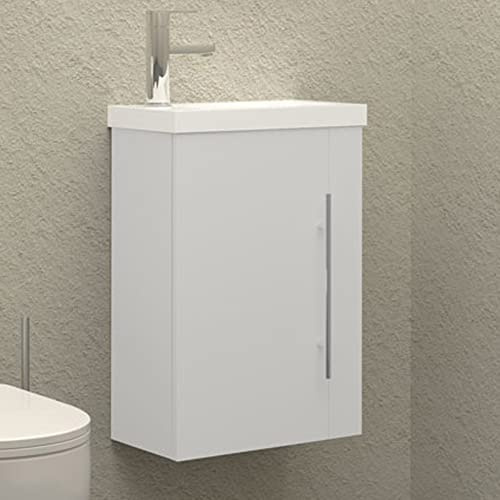 HAPAOSO Gäste WC Waschbecken mit Unterschrank 45 cm Breit 1 Soft-Close Türen Waschbeckenunterschrank Klein Weiss 2 Regale Genügend Stauraum Hängend