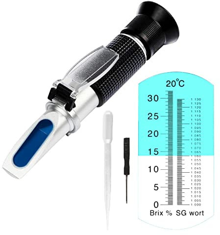 Bier Refraktometer, LEERCHUANG Brix Refraktometer für die Bierherstellung, Doppelskalen-Brix Messgerät Spezifisches Gewicht 1.000–1.130 und Brix 0–32%, Alkohol 0–17% Vol, Bierbrauset