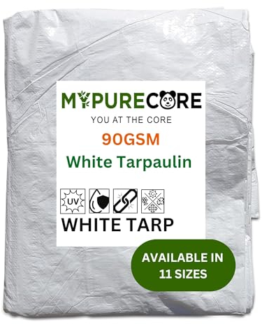 MYPURECORE Heavy Duty White Tarpaulin – Durable, Waterproof & UV Resistant – Versatile Tarp Sheet for Outdoor, Garden, Camping – Large Groundsheet for Pergolas, Sheds, Weather Protection (3m x 3m)