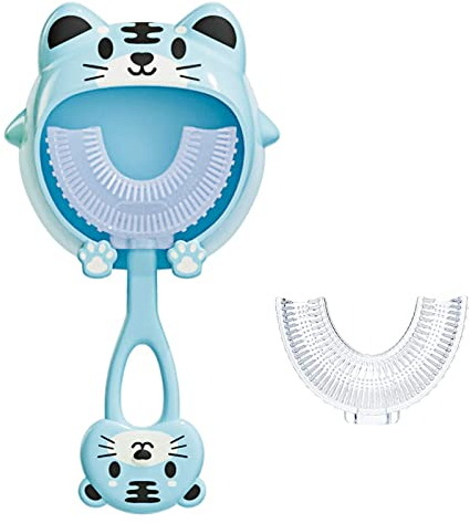 LEBOCADO Brosse à Dent Enfant en Forme de U, Brosse à Dent Enfant Manuelle avec Poils en Silicone, pour les enfants de 2 à 6 ans, fournit un nettoyage complet (tigre-bleu)