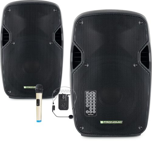Pronomic Move 12 Partybox 2X Set - Mobile PA-Anlage Bluetooth Lautsprecher TWS - Musikbox mit leistungsstarkem Akku - Leistung 30W (RMS) - Inkl. Aktivbox, Funkmikrofon, Headset & Fernbedienung