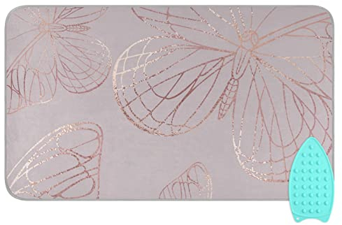 linqin Portable Ironing Mat, Butterfly Rose Gold Travel Ironing Board Pad with Silicone Pad Heat Resistant Ironing Board Cover and Pad for Washer, Dryer, Table Top, 47 x 28 Inch