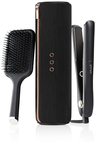 ghd gold gift set - Set de regalo plancha de pelo profesional, cepillo ghd all-rounder y neceser resistente al calor, tecnología dual-zone, edición 2023