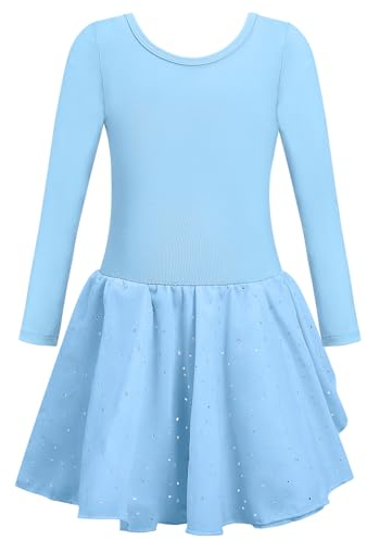 Sinoeem Kinder Ballettkleidung Mädchen Ballettkleid Tanzbody Gymnastikanzug Lange Ärmel Balletttrikot Tanzkleid aus Baumwolle mit Chiffon Rock Tütür