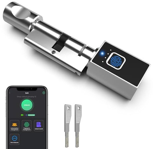 Serratura elettronica per porta da 60 mm (30/30) con chiave, impronte digitali, Bluetooth, autorizzazione remota, adatta per porte della maggior parte dell'Unione europea, serrature per il montaggio