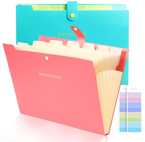 Yolistar 2 Piezas Carpeta para documentos A4,Carpeta expandible A4,8 bolsillos con etiquetas de colores,carpetas para oficina,Portátil Organizador para escuela, oficina y hogar(rojo y azul)