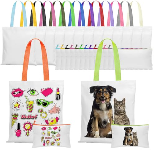 LYCN 30 Pack Sublimation Blanks Tote Bags Bulk, Reusable Canvas Shopping Bag with Cosmetic Makeup Bags, Plain DIY Heat Transfer Grocery Bag for DIY Cosmetic Makeup Advertising Craft Present
