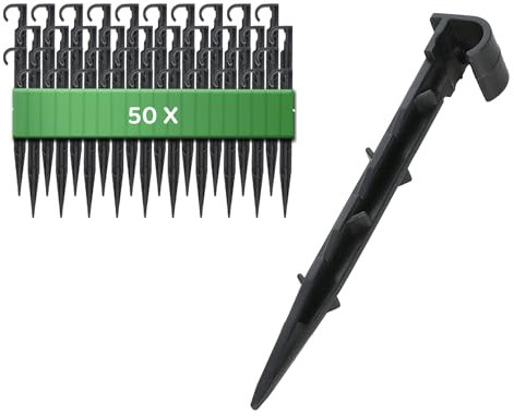 GARDENIX Lot de 50 ancrages de fixation pour tuyau d'arrosage - Piquet de terre - Diamètre : 16 mm - Fourche enfichable stable et incassable - Longue durée de vie - Ancrage au sol