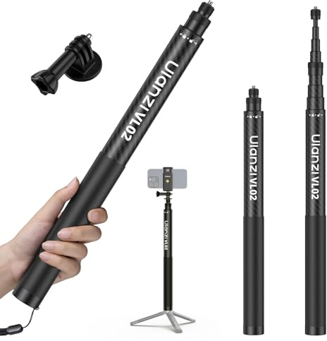 ULANZI VL02 Carbon Fibre Extended Edition Invisible Selfie Stick for Insta360 X5/X4/X3/GO 3S/ONE X2/DJI Osmo 360, 2.7m Selfie Stick for Go Pro, 1/4 Inch Extension, Waterproof Handle Grip for Phone