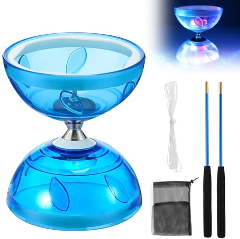 LUPATDY Diabolo - Set Giocoliere a LED con Cuscinetti a Sfera, Diabolo Luminoso al Buio per Bambini e Adulti, Principianti e Professionisti, Giro Libero Circo Giocoleria Giocattoli (Blu)