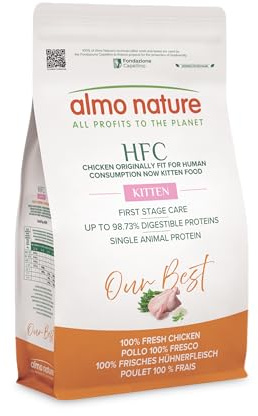Almo Nature HFC Our Best Kitten - Croquettes pour Chaton - Poulet Frais - Qualité HFC, sans Gluten, Monoprotéiné - pour Une Croissance Équilibrée - Nourriture Sèche Complète - 1,2kg