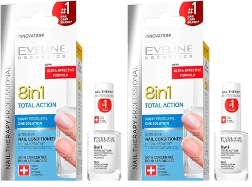 Eveline Cosmetics 8in1 Total Action Concentrado Endurecimiento y Fortalecimiento Acondicionador Uñas - 12 ml (Paquete de 2)