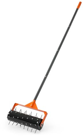 VEVOR Rolling Lawn Aerator, 15 in Manual Push Aerator Roller with 42 Spikes & 60 in Long Handle, Fillable Drum for Added Weight, Heavy-Duty Lawn Soil Penetrator for Garden Yard Compacted Soils