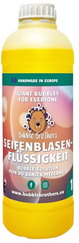 Bubble Brothers Líquido para burbujas de jabón 1 litro – Bidón de recarga para burbujas gigantes y pompas de jabón, listo para usar – para niños y adultos, cumpleaños, fiesta y al aire libre