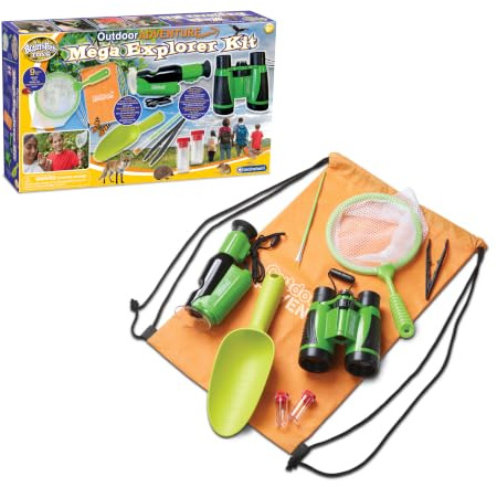 Mega Explorer Kit for Kids – 9 Piece Outdoor Adventure Set with Microscope & Binoculars | STEM Learning Toy with Storage Bag | Batteries Included