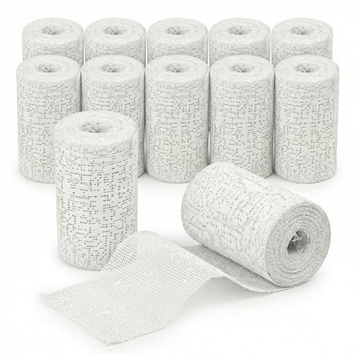 KMINA Bande de Plâtre (12 unités) 10 cm x 2,7 m, Prise Rapide, Grande Adaptabilité et Modelage Facile Blanche