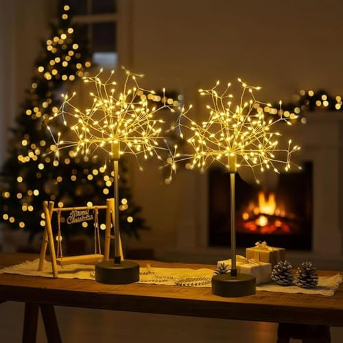 Table Lights, 120 LED Mini Starburst Firework Centerpiece Light, Battery Operated Table Lamp for Holiday Decor