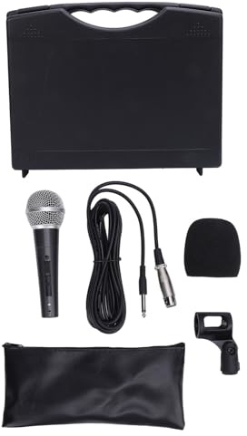 BauphryX Trådlös dynamisk mikrofon, bärbar mikrofonset med kardioid mobilspole med stötdämpare, kompatibel med aktiva högtalare, mixer och förstärkare; (svart)