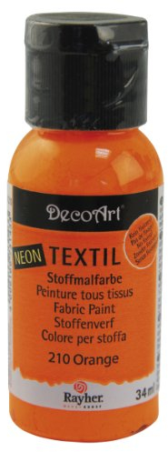 Rayher 38514210 Neon Textil Stoffmalfarbe/Textilfarbe orange, Flasche 34 ml, hochdeckend, cremige Acrylfarbe speziell für Textilien, waschfest