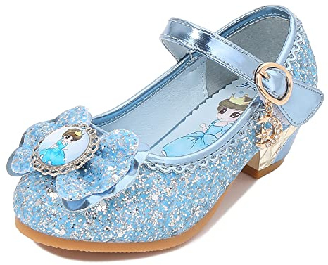 Beunique New front Fille Haute Qualité Chaussures de Princesse Elsaeai Anna Talon Haut Paillettes Sandales Violet Argenté Bleu Rose Halloween Noël Anniversaire Déguisement,Bleu,33