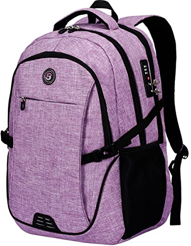 SHRRADOO Anti Theft Laptop Backpack Travel Backpacks with Combination Lock for Women Men High School College Backpack Computer Bag Fits 17 Inch Laptop,Purple