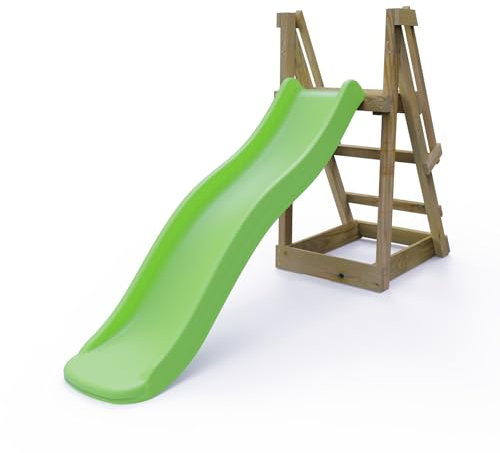 Rebo® Free Standing Garden Wave Slide with Wooden Platform - 6FT (175cm) Slide Light Green | OutdoorToys | Pressure Treated Timber, Injection Moulded Plastic