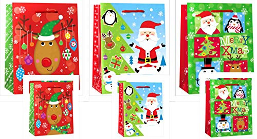 CaPiSo Lot de 6 sacs cadeaux en papier brillant Noël 3 x Midi + 3 x grands sets 05