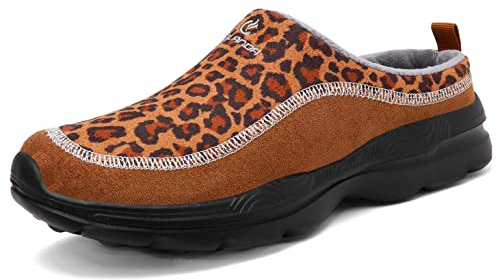 CELANDA Sabots herr träskor dam slip-on trädgårdsskor varma fritidsskor lätta pantoletter andas tofflor utomhus låga sneakers bak öppna, Leopardtryck, 38 EU